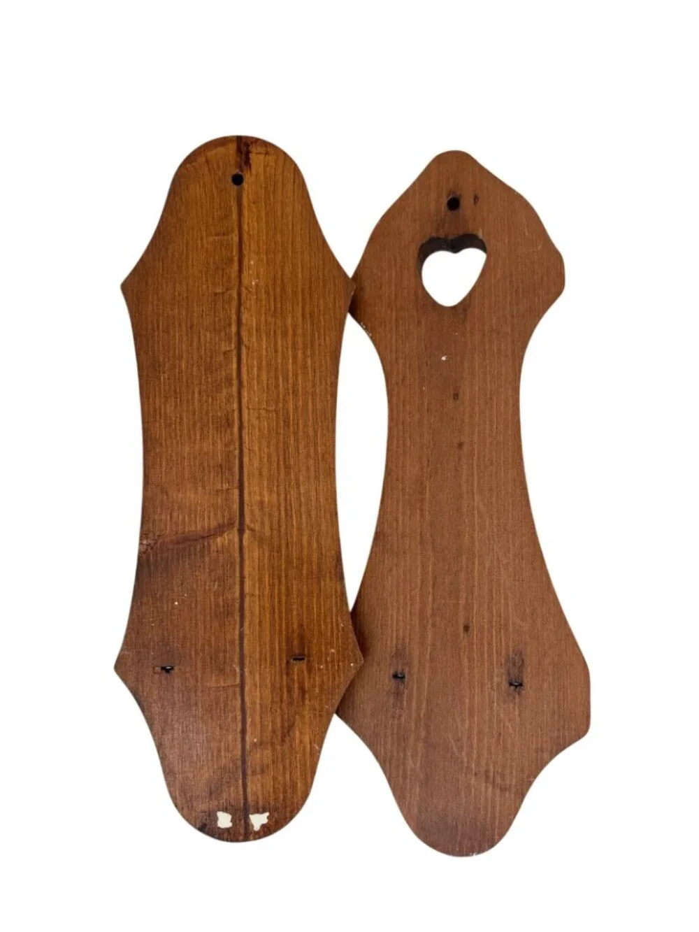 2 Vtg Wooden Wall Sconce Candle Holders w/ Heart Cutout & Brass Insert - Rustic